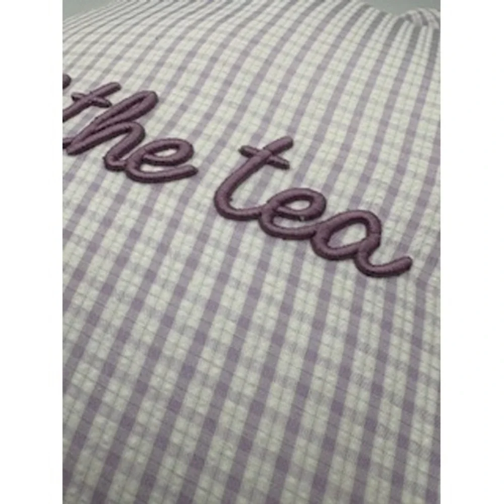 Spill the Tea Throw Pillow Purple Gingham Grandmillennial Ruffle Coquette Round